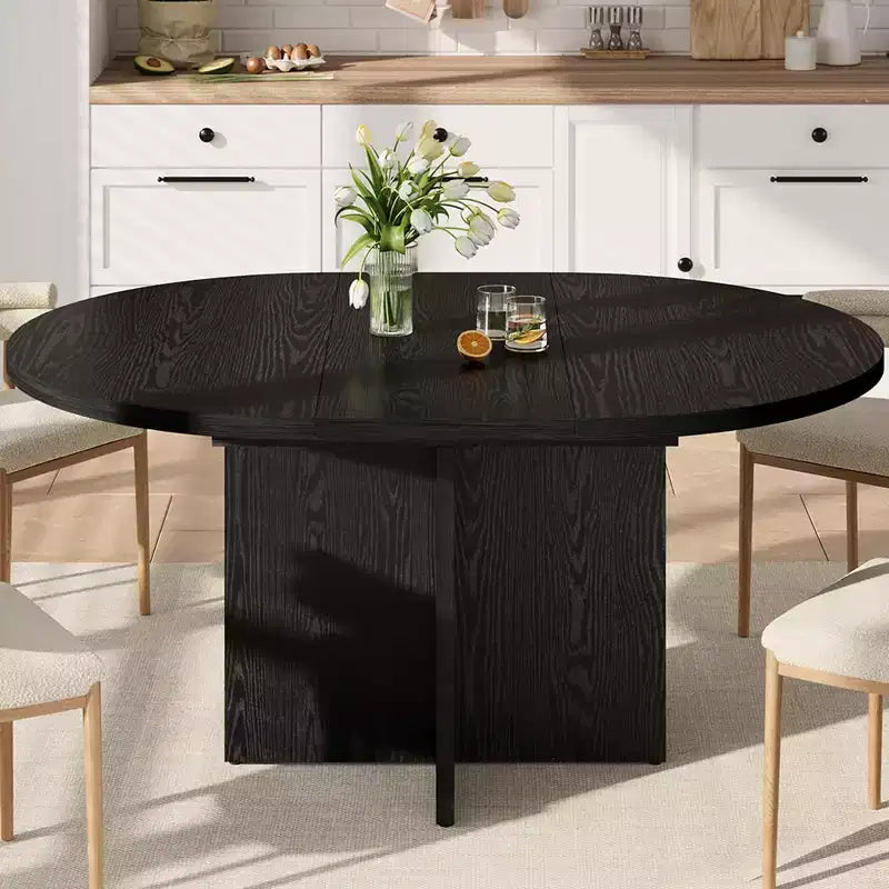 43.3''-59'' Extendable Round Dining Table for 4-8, Modern Kitchen Oval Dining Table with Removable Leaves, Dinner Table for Dining Room, Living Room