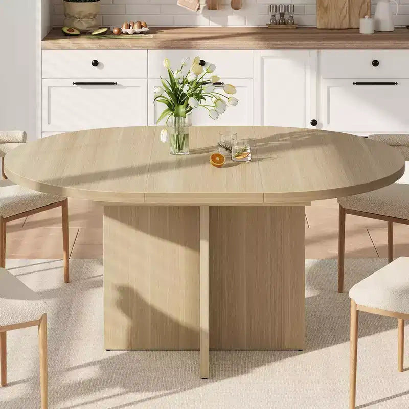 Tavolo da pranzo rotondo allungabile in nero / noce / legno, 4-8 posti a sedere