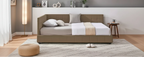 MAYEERTY Full Size Upholstered Tufted Bed Frame with Backrest and Armrest for Bedroom Brown