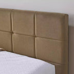 Letto queen imbottito in velluto marrone trapuntato con contenitore, 1-2 posti