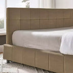 Letto queen imbottito in velluto marrone trapuntato con contenitore, 1-2 posti