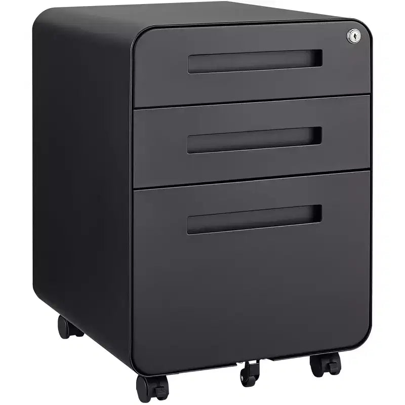 3 Drawer File Cabinet with Lock, Under Desk Mobile Filing Cabinet for A4/Letter/Legal Size, 5 Wheel Metal File Cabinets