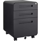 3 Drawer File Cabinet with Lock, Under Desk Mobile Filing Cabinet for A4/Letter/Legal Size, 5 Wheel Metal File Cabinets