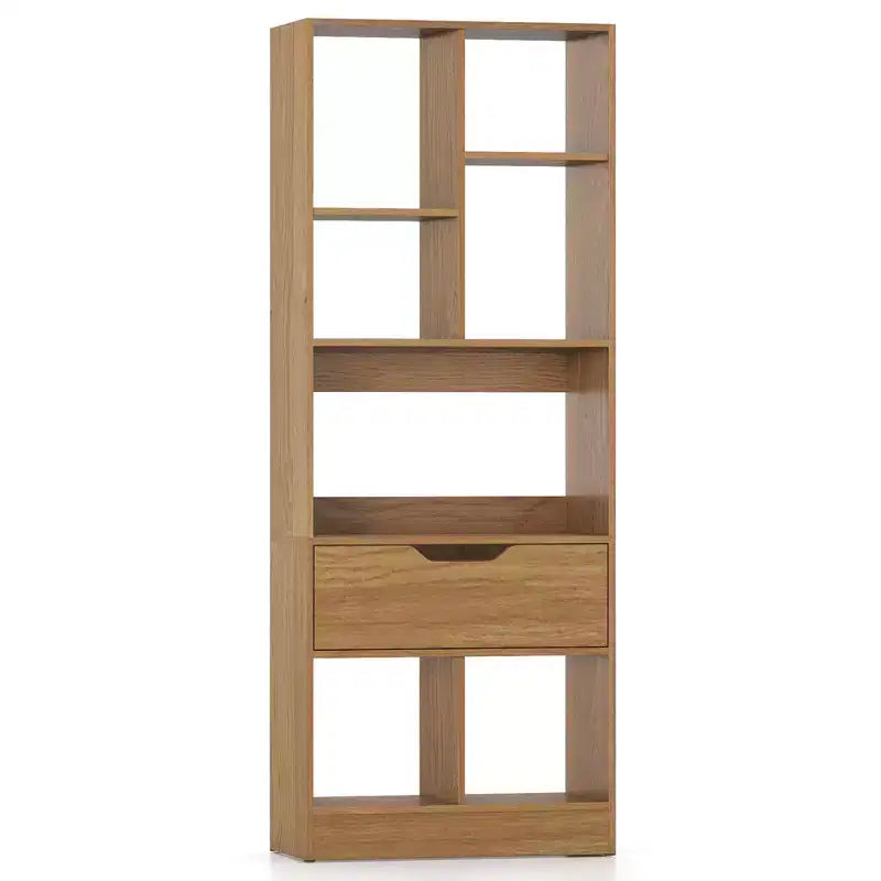 Libreria alta naturale/bianca con cassetto e 7 cubi aperti, 1-2 pz