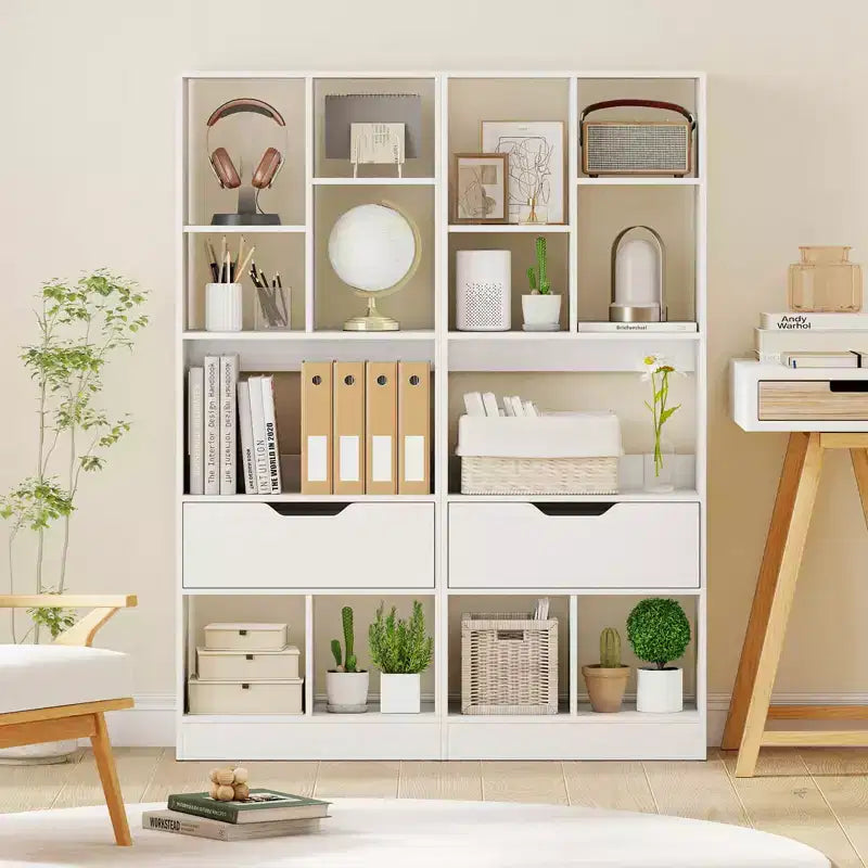 Libreria alta naturale/bianca con cassetto e 7 cubi aperti, 1-2 pz