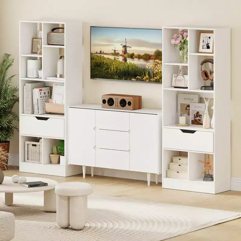 Libreria alta naturale/bianca con cassetto e 7 cubi aperti, 1-2 pz