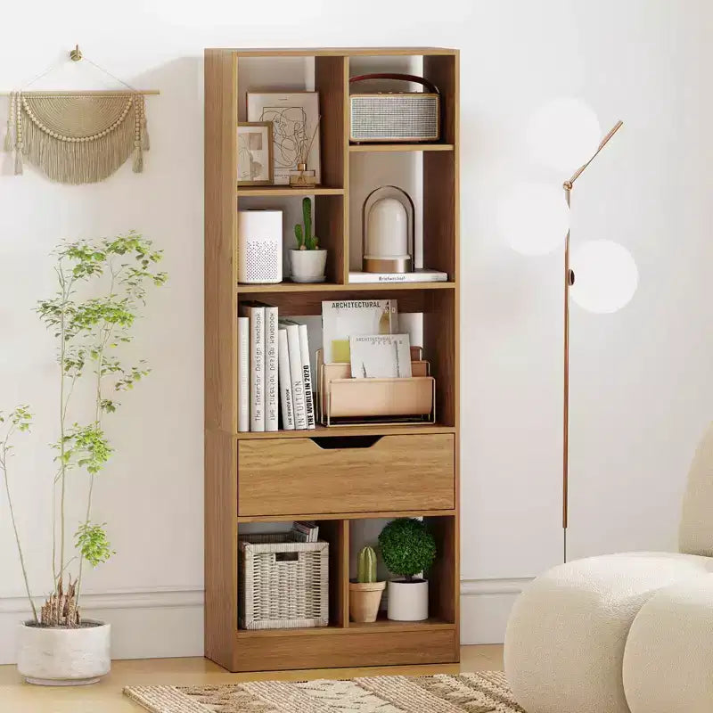 Libreria alta naturale/bianca con cassetto e 7 cubi aperti, 1-2 pz