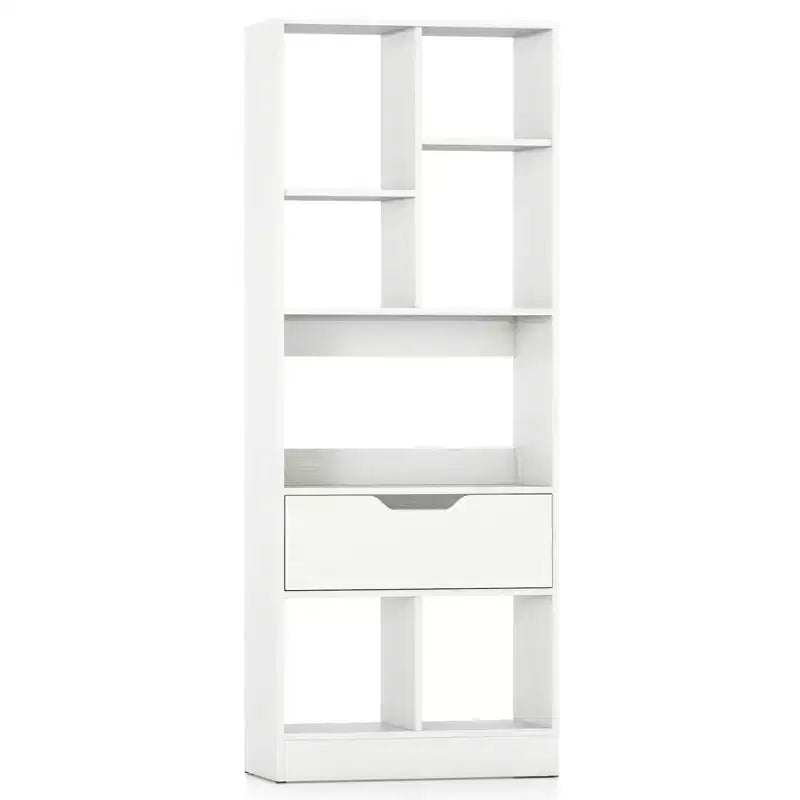 Libreria alta naturale/bianca con cassetto e 7 cubi aperti, 1-2 pz