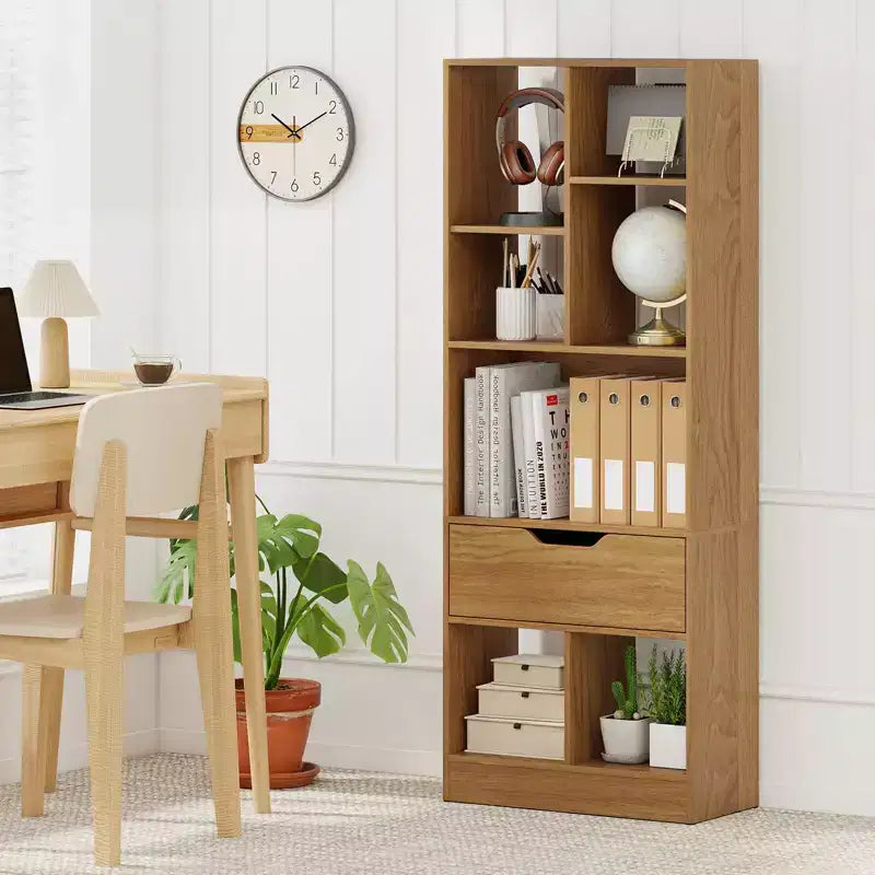 Libreria alta naturale/bianca con cassetto e 7 cubi aperti, 1-2 pz