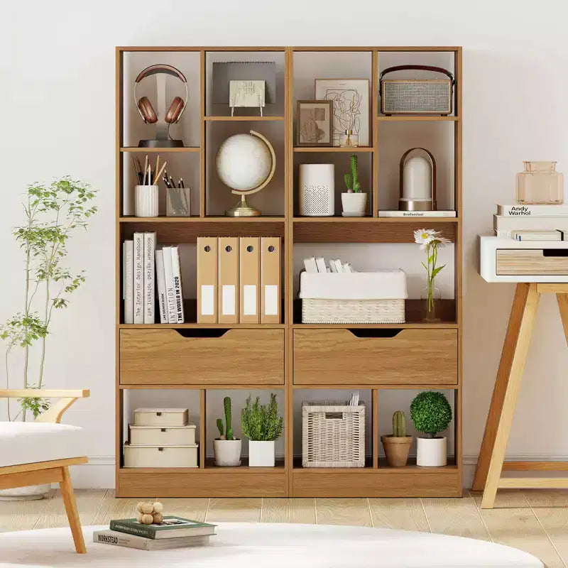 Libreria alta naturale/bianca con cassetto e 7 cubi aperti, 1-2 pz