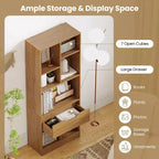 Libreria alta naturale/bianca con cassetto e 7 cubi aperti, 1-2 pz