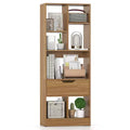 Costway 1 PCS 51 Tall Bookcase with Drawer 7 Open Cubes Anti-toppling Kits for Study Home Office Natrual/White