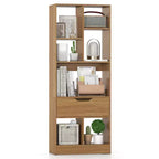 Costway 1 PCS 51 Tall Bookcase with Drawer 7 Open Cubes Anti-toppling Kits for Study Home Office Natrual/White