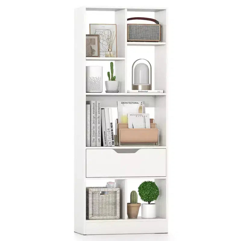 Libreria alta naturale/bianca con cassetto e 7 cubi aperti, 1-2 pz