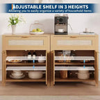 Credenza in rattan beige/marrone con cassetto e 2 ante, assemblaggio da una persona