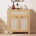Rattan Sideboard Cabinet, Modern Farmhouses Storage Cabinet with Drawer & 2 Doors, Narrow Coffee Bar Buffet Cabinet for Kitchen Dining Room