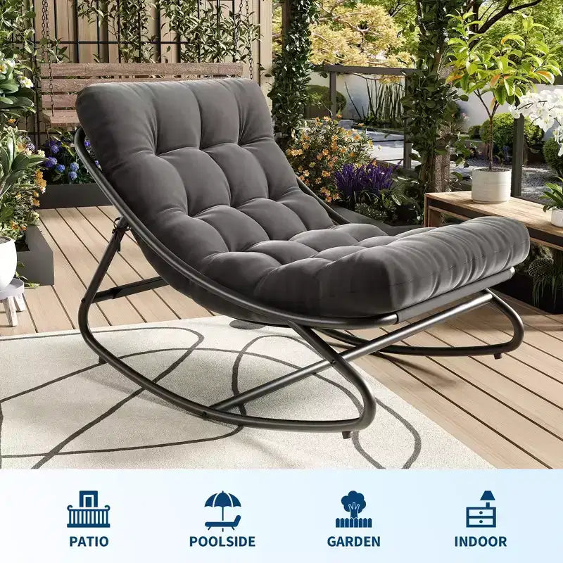 Poltrona a dondolo Papasan oversize beige / grigia / tortora, seduta singola, per interni ed esterni