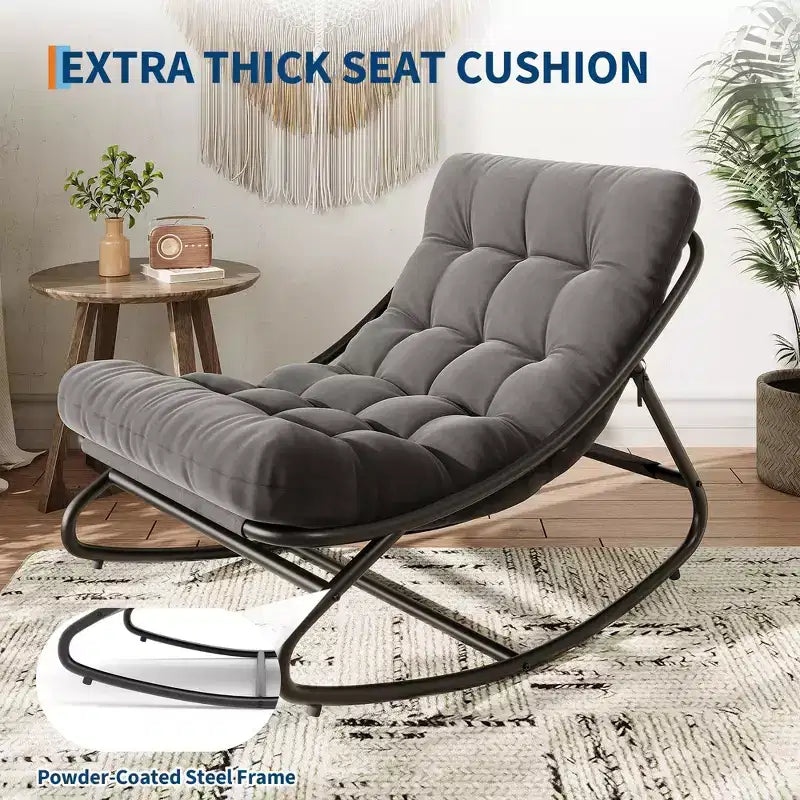 Poltrona a dondolo Papasan oversize beige / grigia / tortora, seduta singola, per interni ed esterni