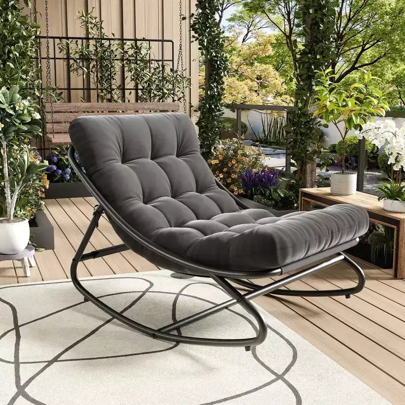 Poltrona a dondolo Papasan oversize beige / grigia / tortora, seduta singola, per interni ed esterni