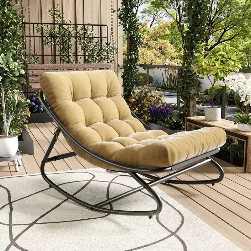 Poltrona a dondolo Papasan oversize beige / grigia / tortora, seduta singola, per interni ed esterni