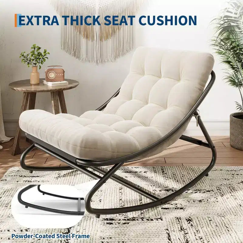 Poltrona a dondolo Papasan oversize beige / grigia / tortora, seduta singola, per interni ed esterni