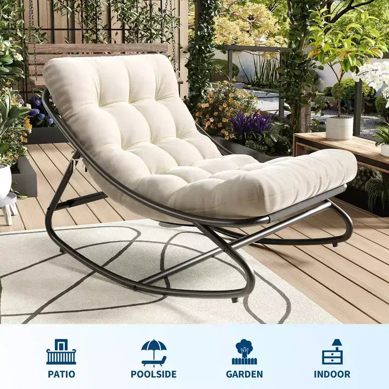Poltrona a dondolo Papasan oversize beige / grigia / tortora, seduta singola, per interni ed esterni