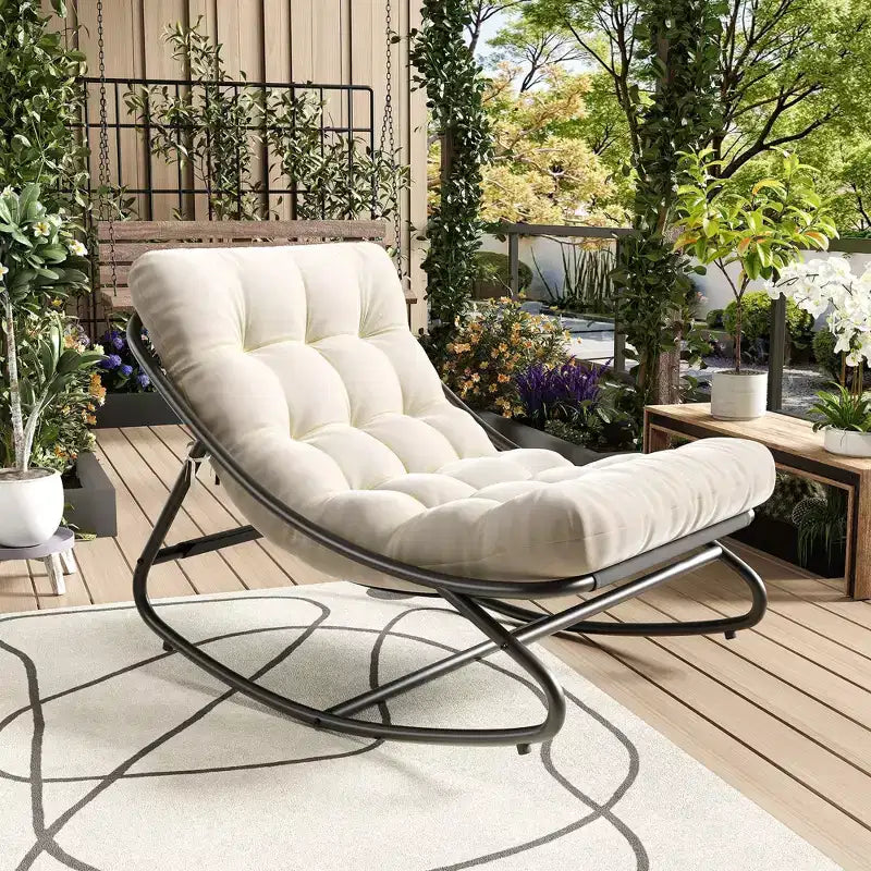 Poltrona a dondolo Papasan oversize beige / grigia / tortora, seduta singola, per interni ed esterni