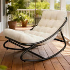 Poltrona a dondolo Papasan oversize beige / grigia / tortora, seduta singola, per interni ed esterni