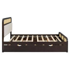 Letto matrimoniale con piattaforma espresso con rotelle e 2 cassetti, dettagli in rattan, 2 posti letto