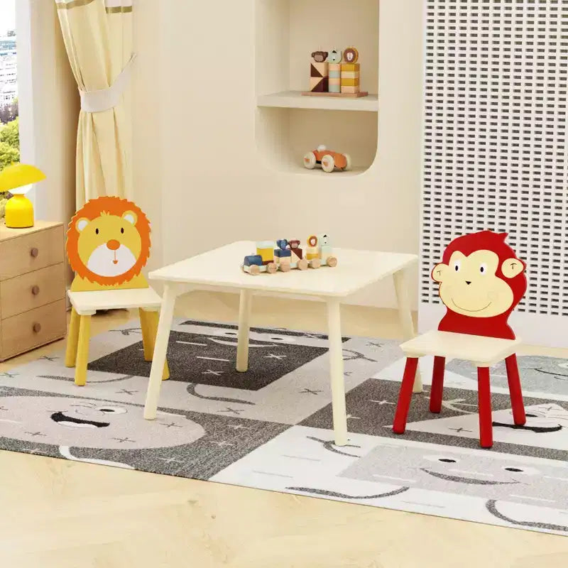 Set Tavolo e 2 Sedie per Bambini in Legno Bianco, 3 pezzi, età 3+