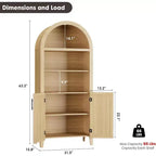 Mobile dispensa ad arco in nero/bianco/legno con ante in rattan, 5 ripiani, per 1 persona