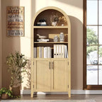 Mobile dispensa ad arco in nero/bianco/legno con ante in rattan, 5 ripiani, per 1 persona