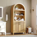 Mobile dispensa ad arco in nero/bianco/legno con ante in rattan, 5 ripiani, per 1 persona