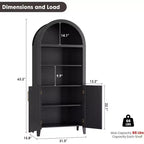Mobile dispensa ad arco in nero/bianco/legno con ante in rattan, 5 ripiani, per 1 persona