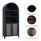 Mobile dispensa ad arco in nero/bianco/legno con ante in rattan, 5 ripiani, per 1 persona