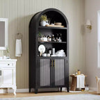 Mobile dispensa ad arco in nero/bianco/legno con ante in rattan, 5 ripiani, per 1 persona