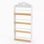 Libreria per bambini a 4 ripiani a forma di casetta, colore bianco e naturale, dai 3 anni in su