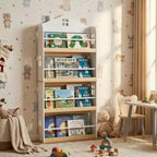 Libreria per bambini a 4 ripiani a forma di casetta, colore bianco e naturale, dai 3 anni in su