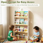 Libreria per bambini a 4 ripiani a forma di casetta, colore bianco e naturale, dai 3 anni in su