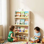 Libreria per bambini a 4 ripiani a forma di casetta, colore bianco e naturale, dai 3 anni in su