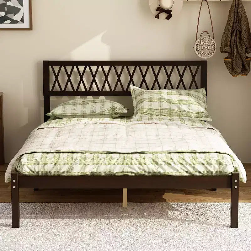 Famapy Solid Wood Bed Frame with Upholstered Headboard Rolling Drawers Soft Cushion Bed Modern Bedroom Platform Bed 600LBS Capacity