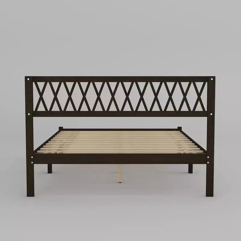 Letto a piattaforma in legno massiccio nero con testiera imbottita, Per 1-2 persone