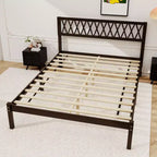 Letto a piattaforma in legno massiccio nero con testiera imbottita, Per 1-2 persone