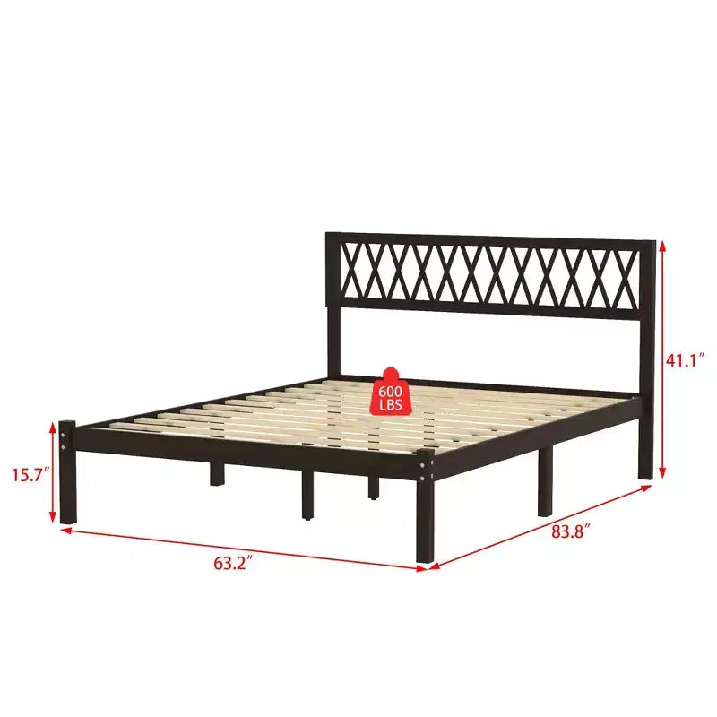 Letto a piattaforma in legno massiccio nero con testiera imbottita, Per 1-2 persone