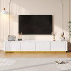 JVNOXK Luxury Fluted TV Stand for TVs Up to 85, Faux Marble Tabletop Media Console with 4 Drawers, Curved Profile Design, White