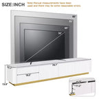Mobile TV scanalato bianco con ripiano effetto marmo, 4 cassetti, adatto per TV fino a 85"