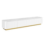 Mobile TV scanalato bianco con ripiano effetto marmo, 4 cassetti, adatto per TV fino a 85"