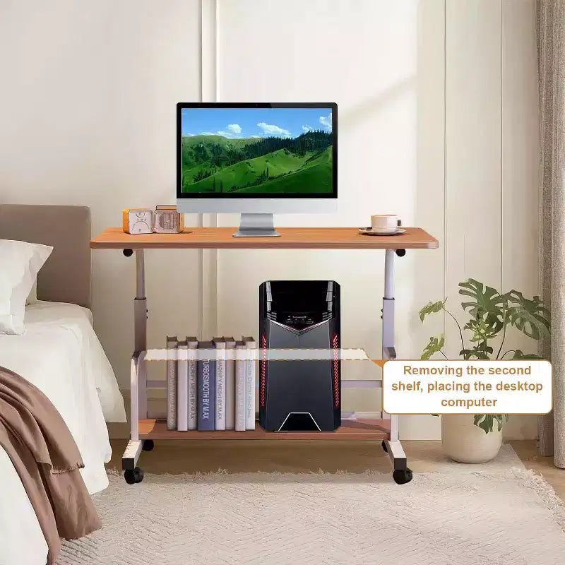 Scrivania regolabile con rotelle, singola, colore bianco/noce, 60×40 cm e 80×40 cm