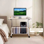 Scrivania regolabile con rotelle, singola, colore bianco/noce, 60×40 cm e 80×40 cm