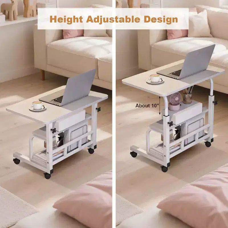 Scrivania regolabile con rotelle, singola, colore bianco/noce, 60×40 cm e 80×40 cm